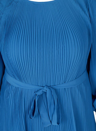 Plissé jurk met lange mouwen en striksluiting, Classic Blue , Packshot image number 2