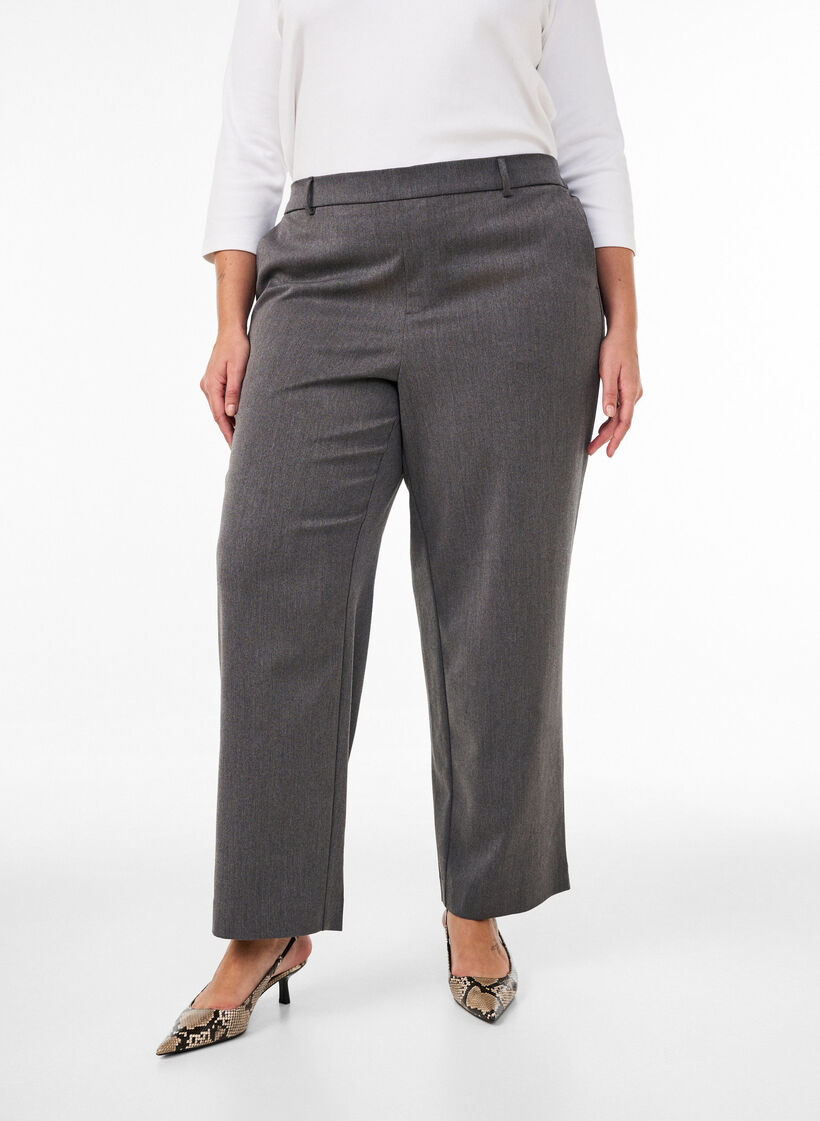 Hoogtailleerde pantalon met rechte pasvorm, Grijs, Model image number 2