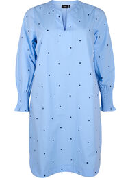Jurk met polka dots en lange mouwen, Blauw