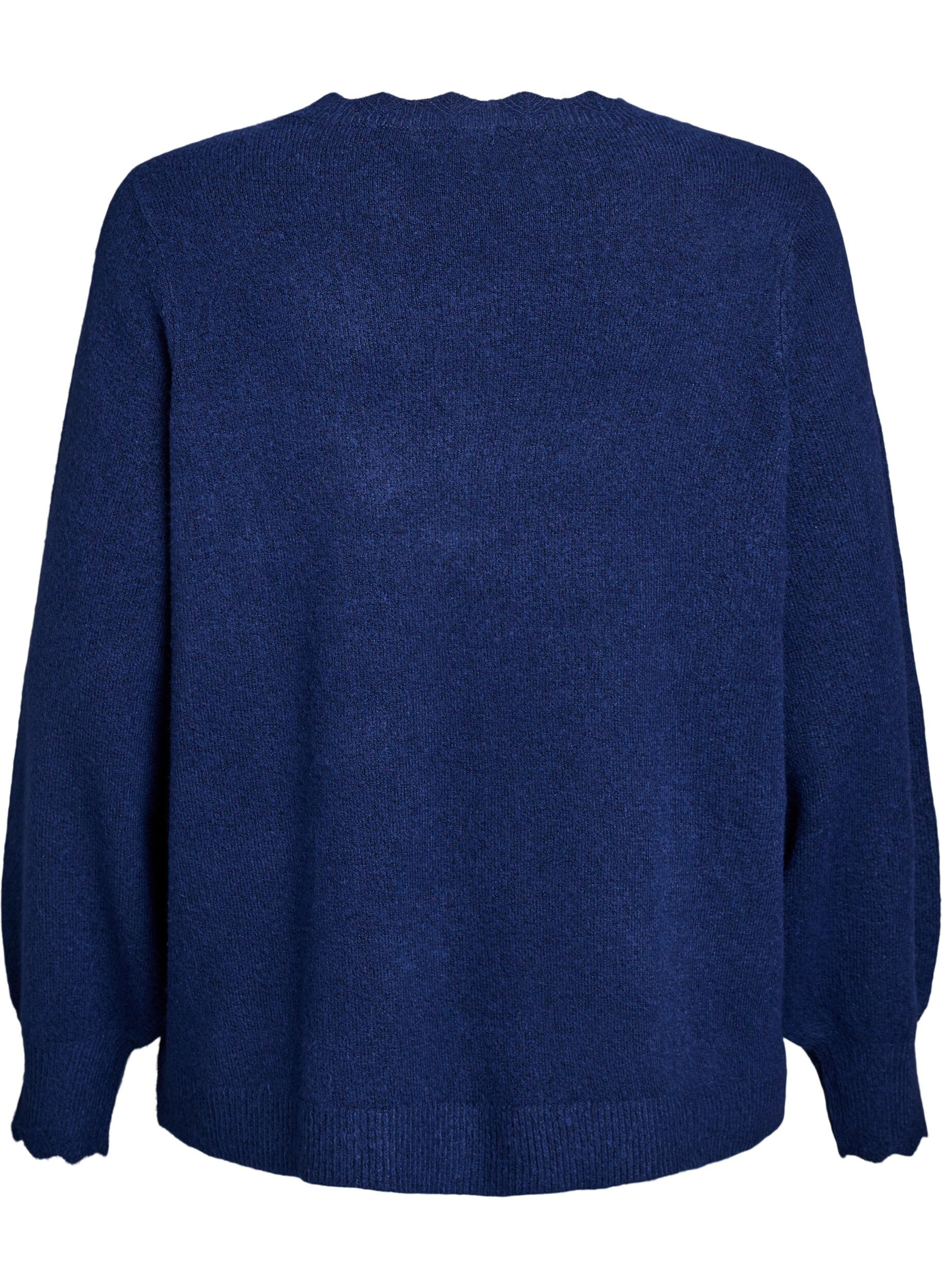 Zizzi Gebreide blouse met golvende randen, Blauw, Packshot image number 1