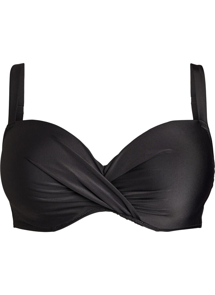 Bikini top met beugel en plooien, Zwart, Packshot image number 0