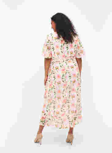 	 Midi-jurk met korte mouwen en bloemenprint, White w. Pink Flower, Model image number 1