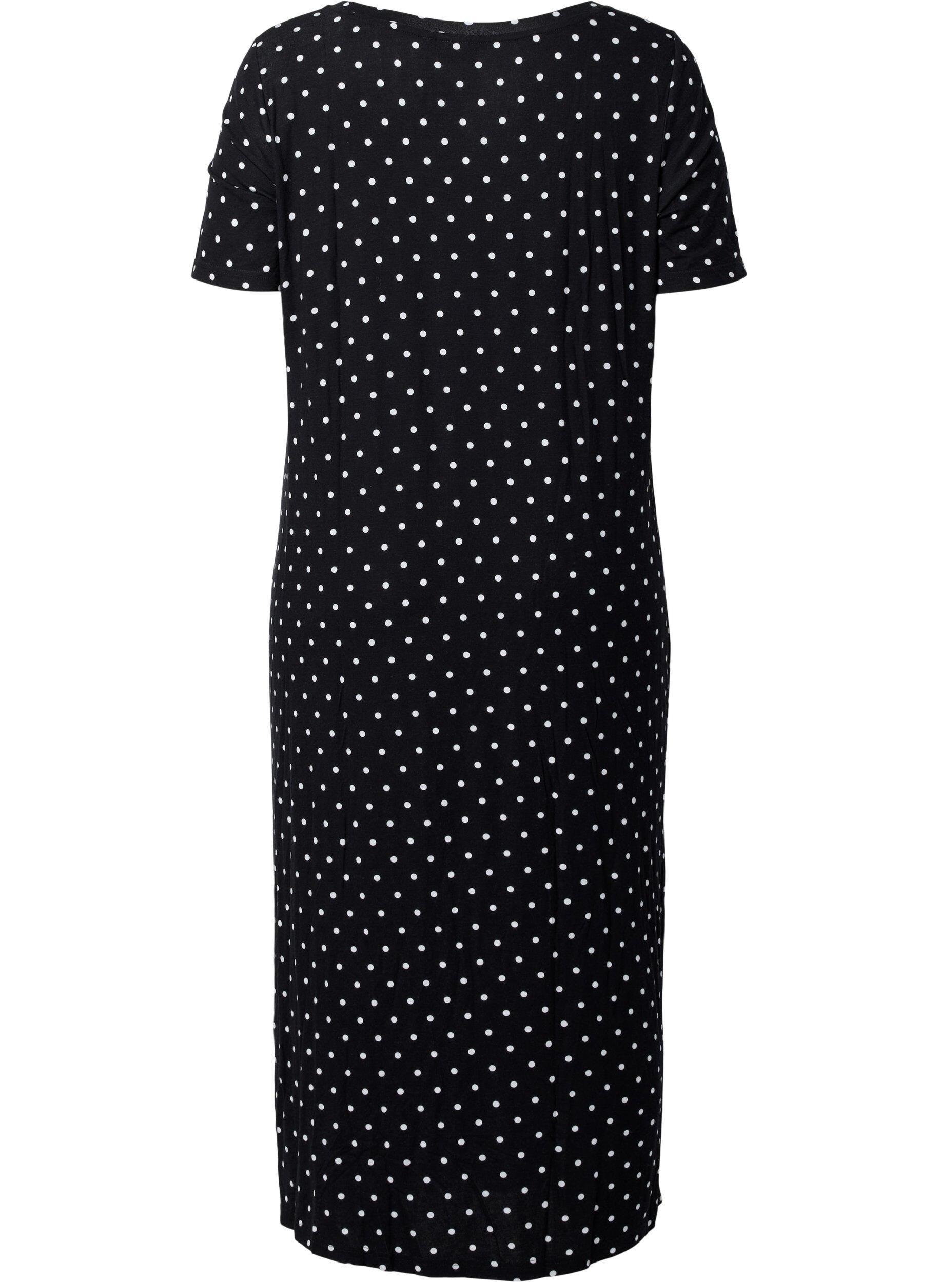 Zizzi Midi-jurk van viscose met korte mouwen, Black Dot, Packshot image number 1