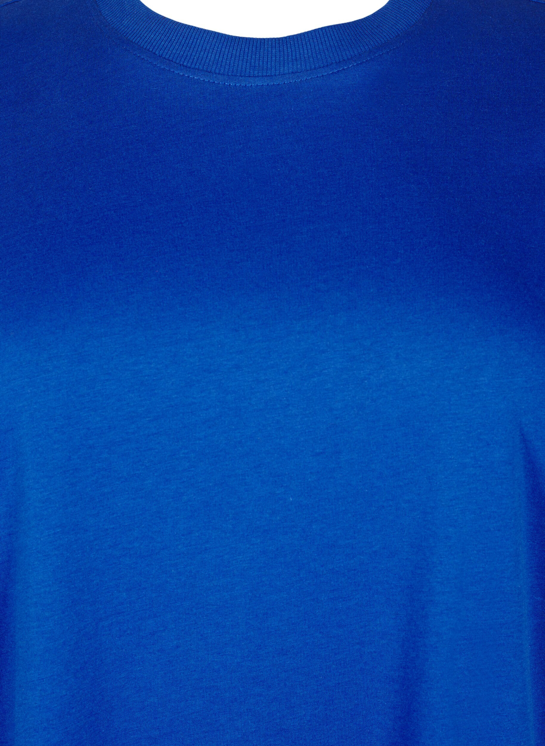 Zizzi Basic katoenen T-shirt met ronde hals, Blauw, Packshot image number 2