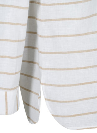 Overhemdblouse met knoopsluiting in katoen-linnen mix, White Taupe Stripe, Packshot image number 3