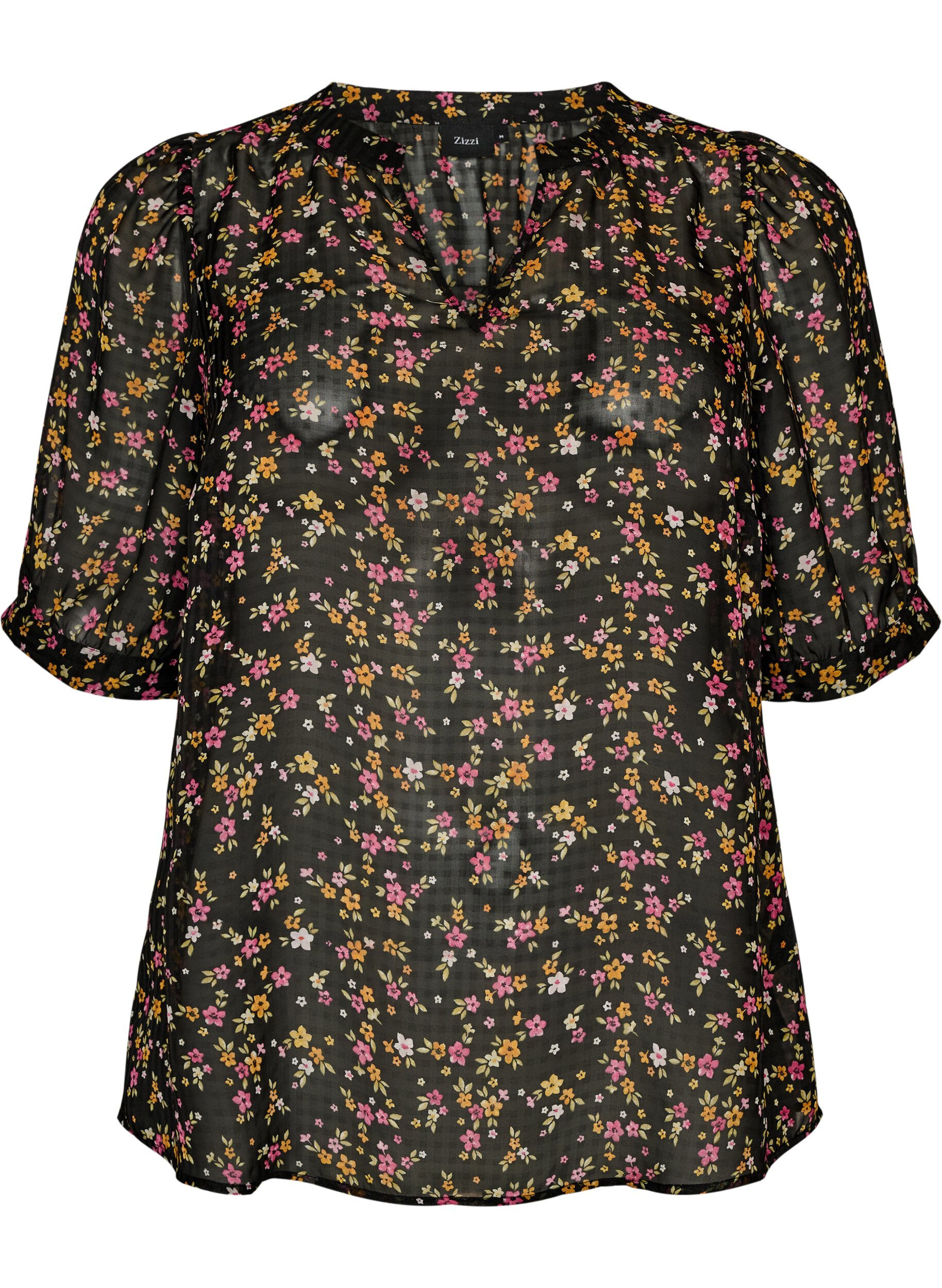 ZizziBlouse met bloemenprint en V-hals, Zwart, Packshot image number 0