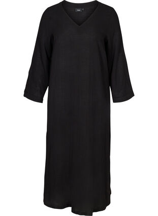 Maxi-jurk in katoen met lange mouwen, Black, Packshot image number 0