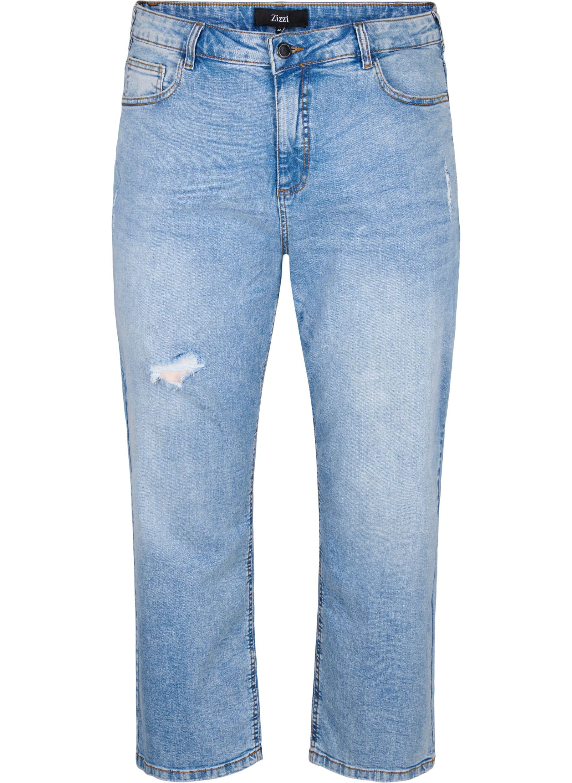 Zizzi Cropped Vera jeans met destroy details	, Blue Denim, Packshot image number 0