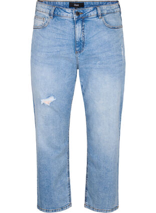 Cropped Vera jeans met destroy details	, Blue Denim, Packshot image number 0