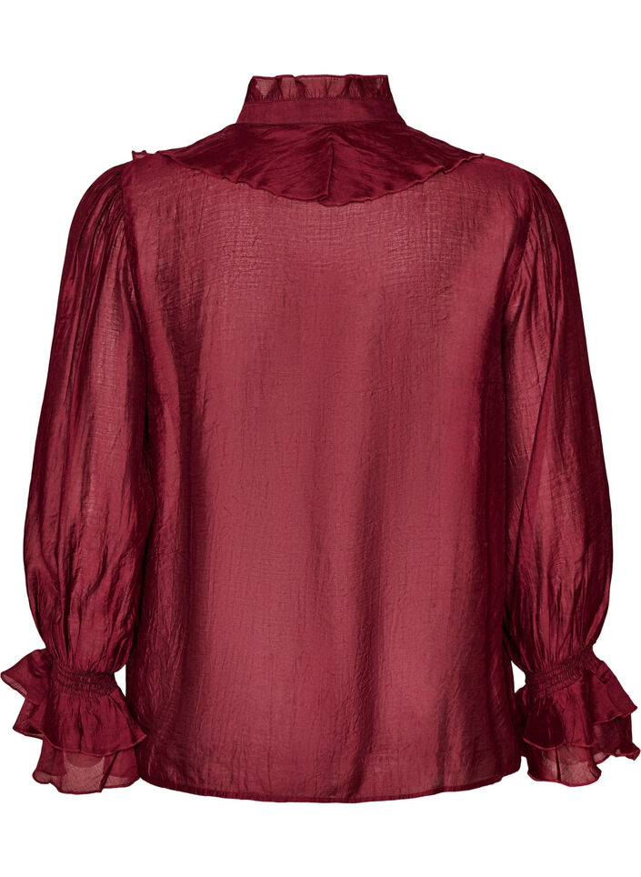 Viscose blouse met ruches en lange mouwen, Rood, Packshot image number 1