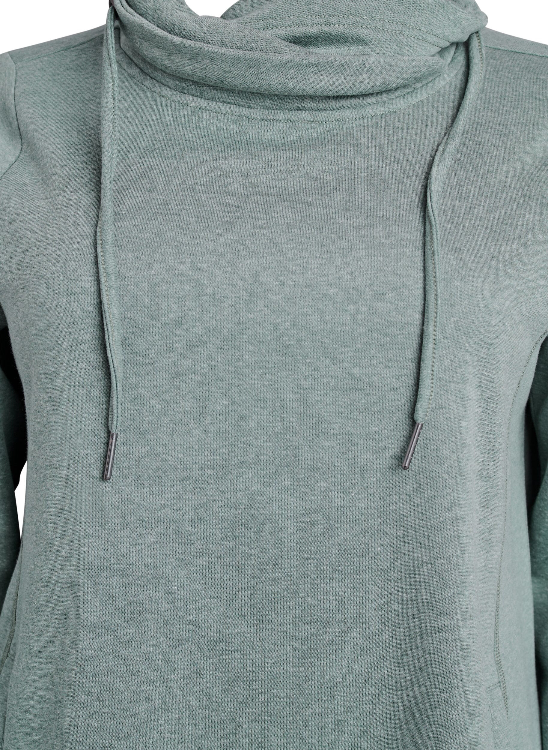Zizzi Kort sweatshirt jurk met hoge kraag en zakken, Groen, Packshot image number 2