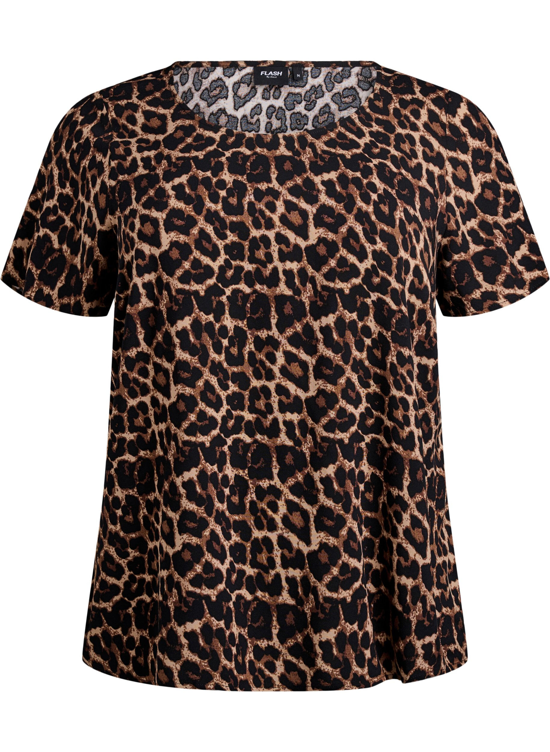 Zizzi Viscose blouse met korte mouwen en print, Bruin, Packshot image number 0