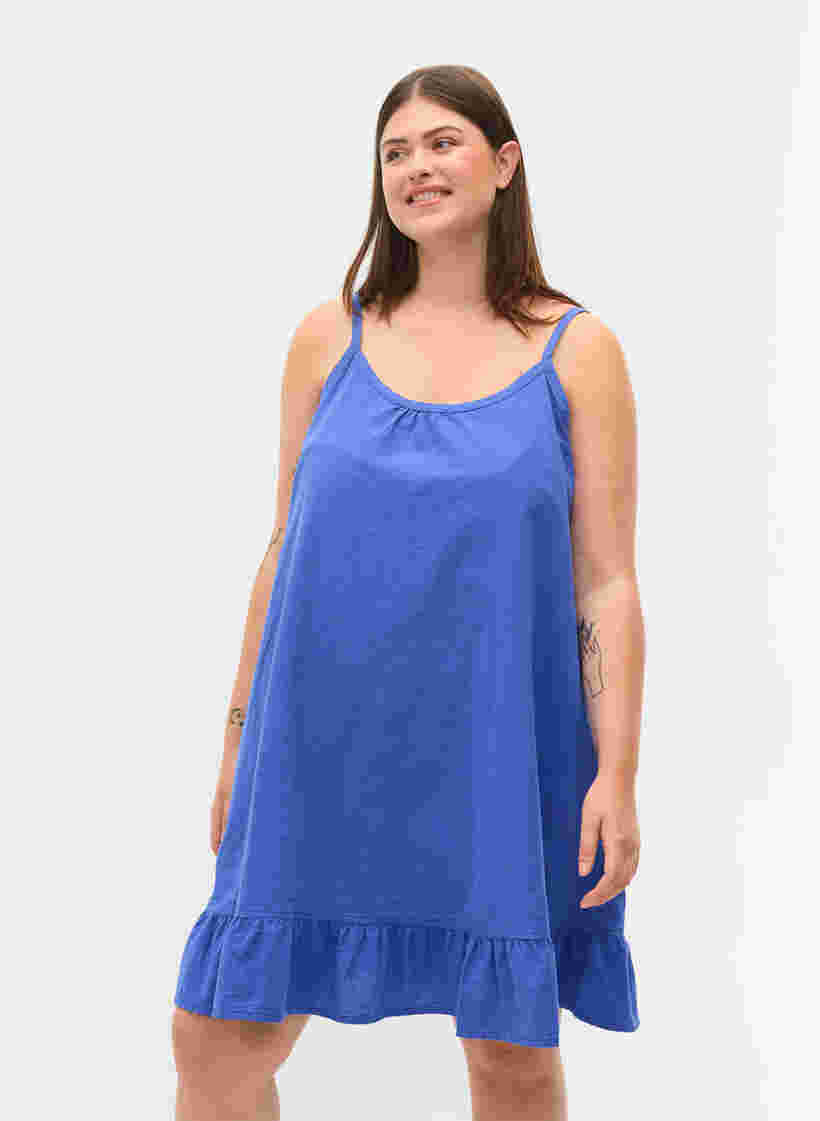Katoenen jurk met dunne bandjes en a-lijn, Dazzling Blue, Model image number 0
