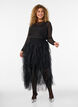 Transparante mesh blouse met strassteentjes, Zwart, Model image number 1