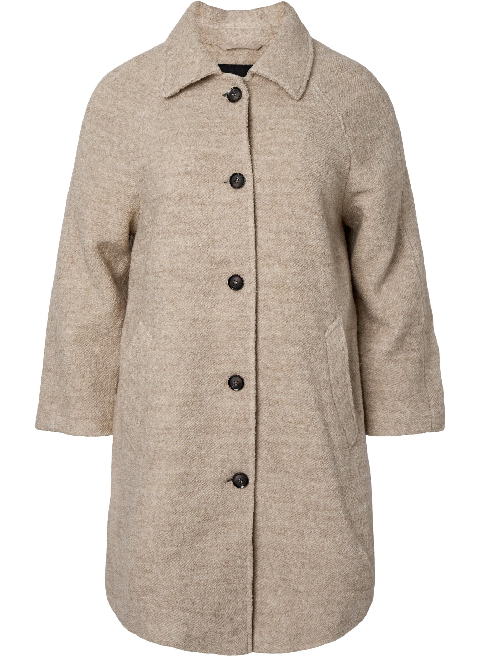 Zizzi Plaid boucl&eacute; jas met knoppen, Simply Taupe, Packshot image number 0
