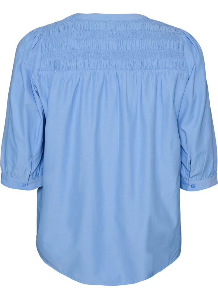 Blouse met smock en 3/4 mouwen, Blauw, Packshot image number 1