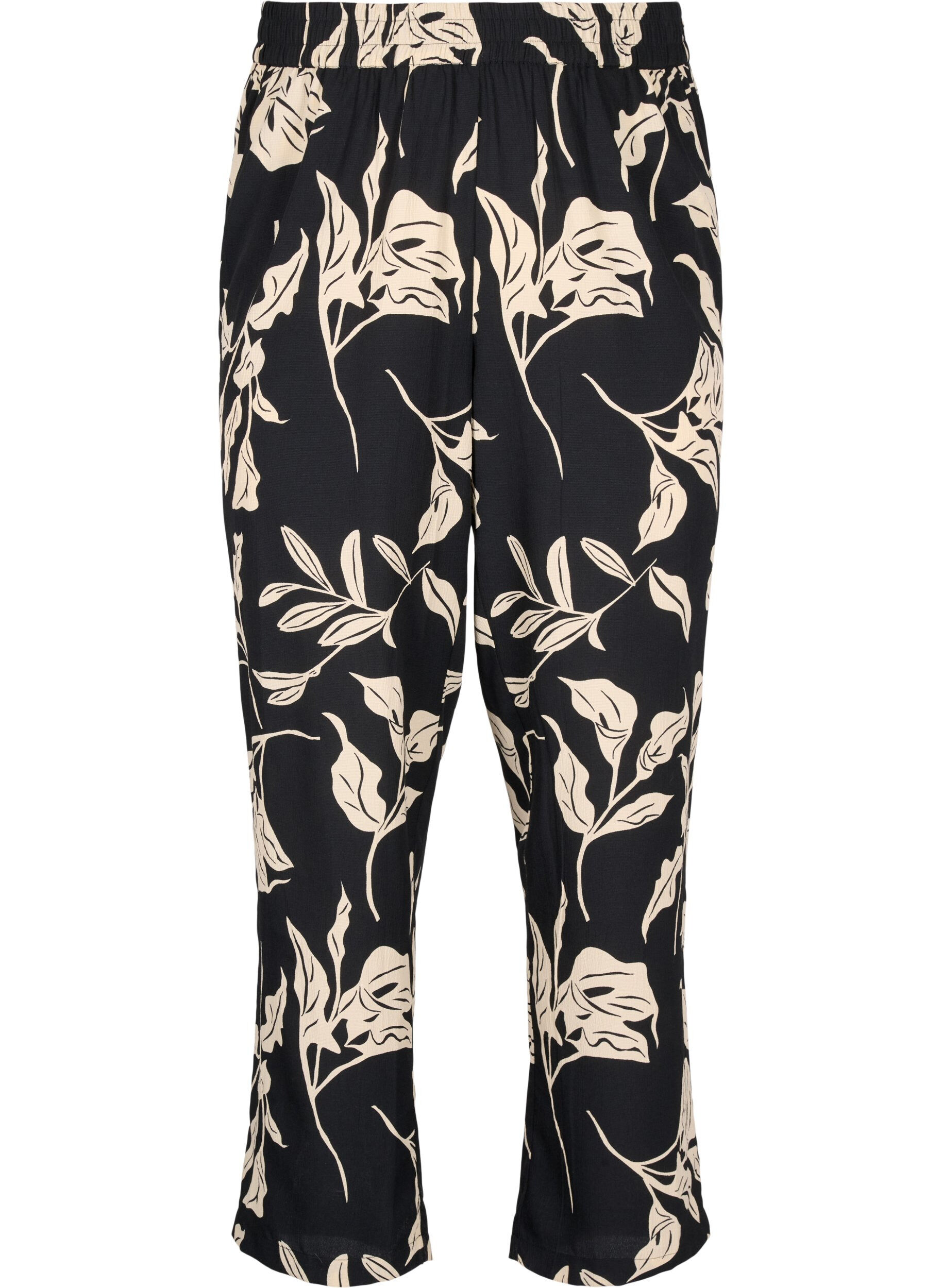 Zizzi FLASH - Broek met print en zakken, Black Off White Fl., Packshot image number 0