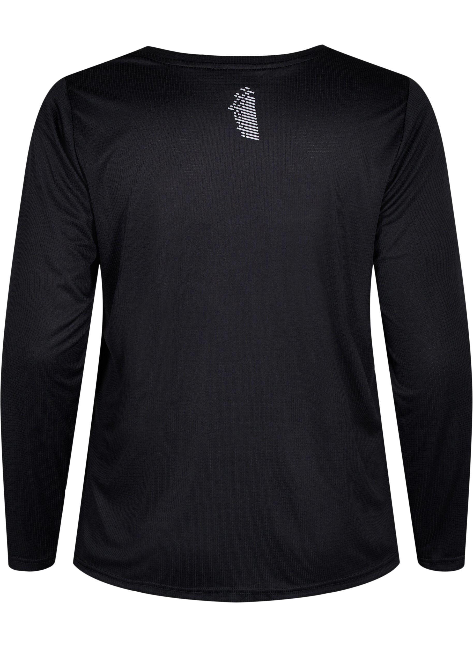 Zizzi Trainingsblouse met lange mouwen en reflecterende details, Black, Packshot image number 1