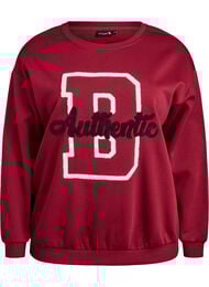 Sweatshirt met badstof tekst, Donker Bordeaux