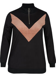 Sweatshirt met ritssluiting en hoge hals, Black w. Burlwood