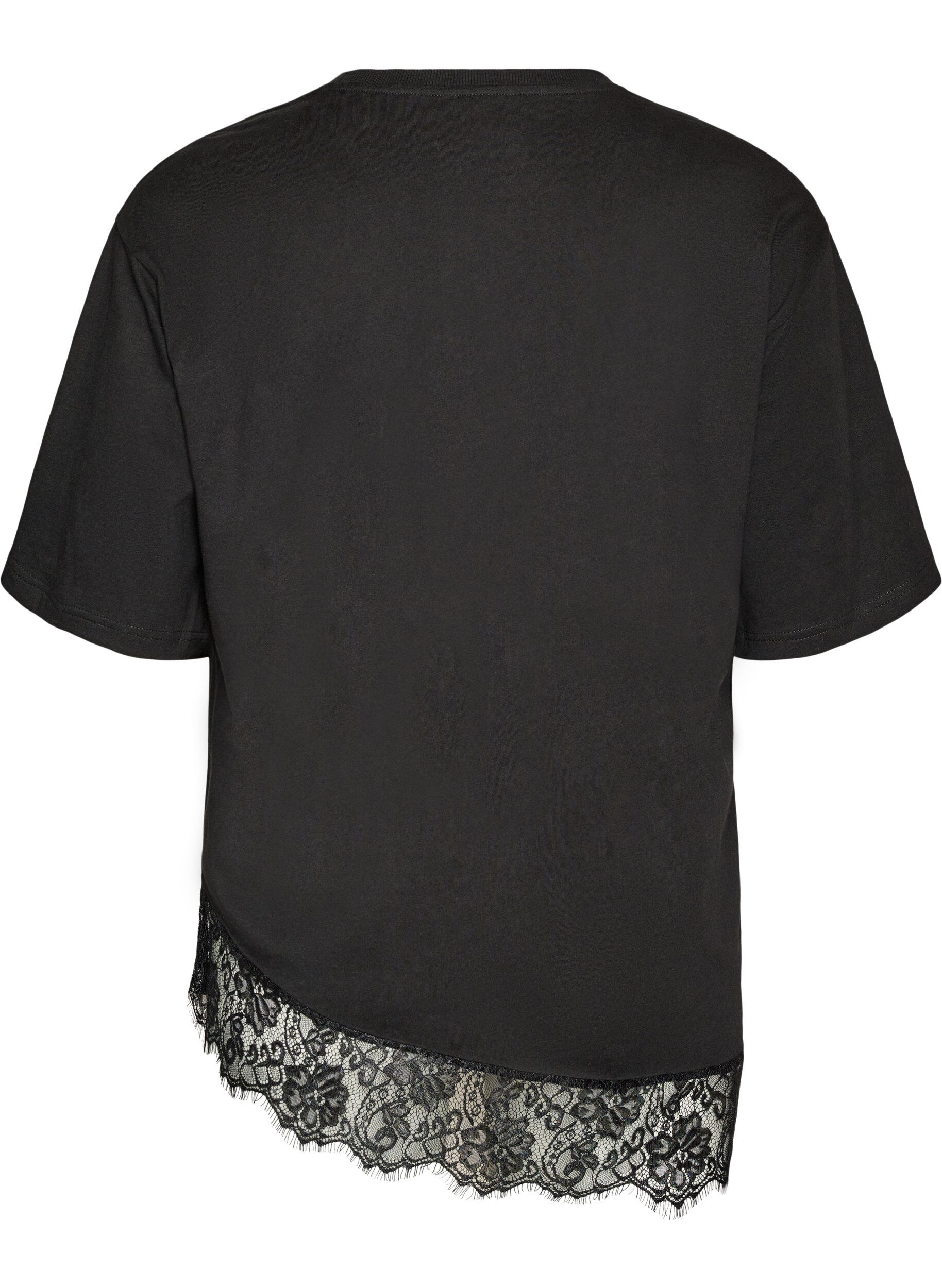 Zizzi T-shirt met asymmetrische kanten zoom, Zwart, Packshot image number 1