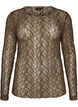 Mesh blouse met patroon en glittergaren, Bruin, Packshot image number 0