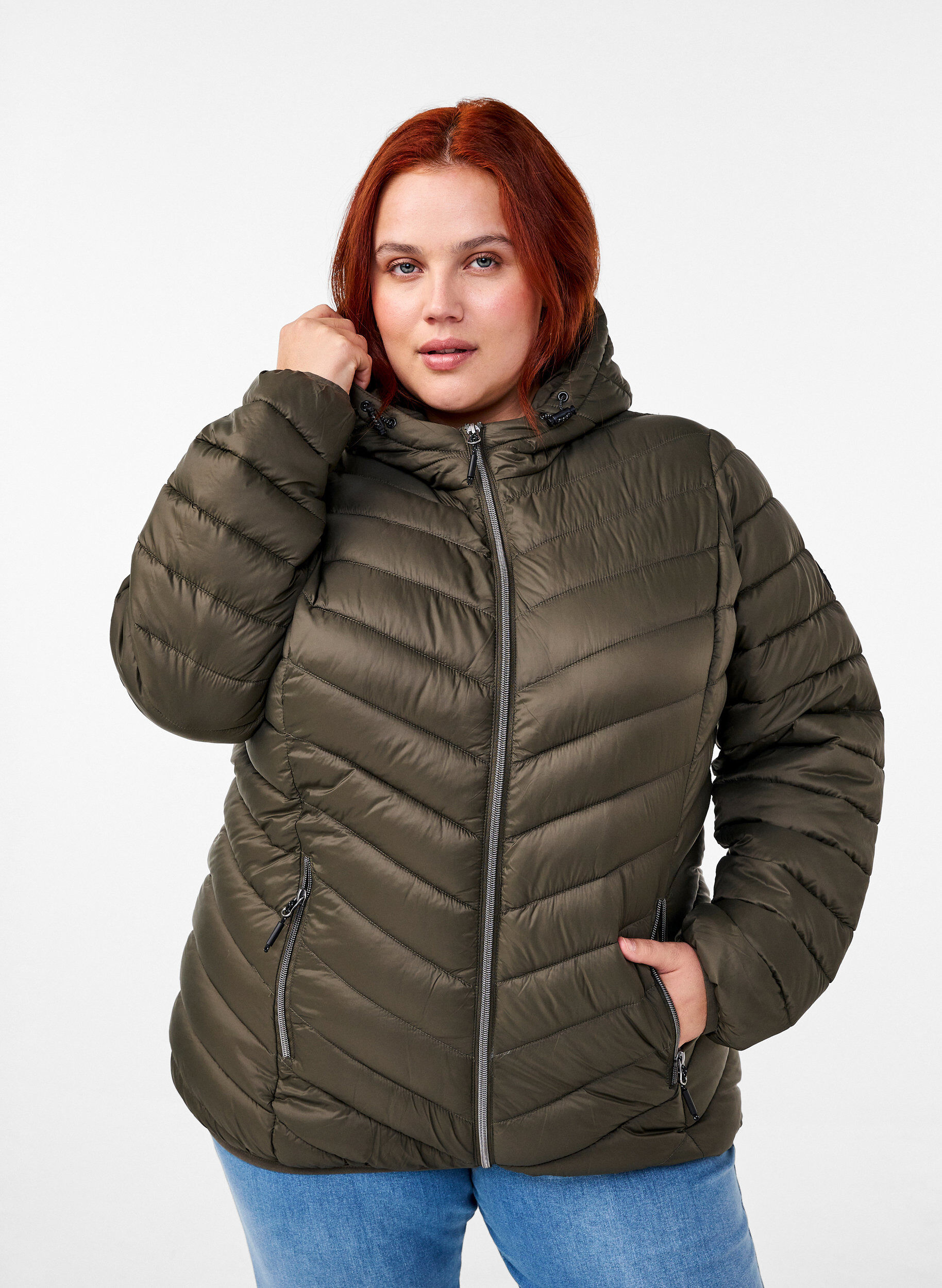 ZizziLichtgewicht jas met capuchon, Groen, Model image number 0