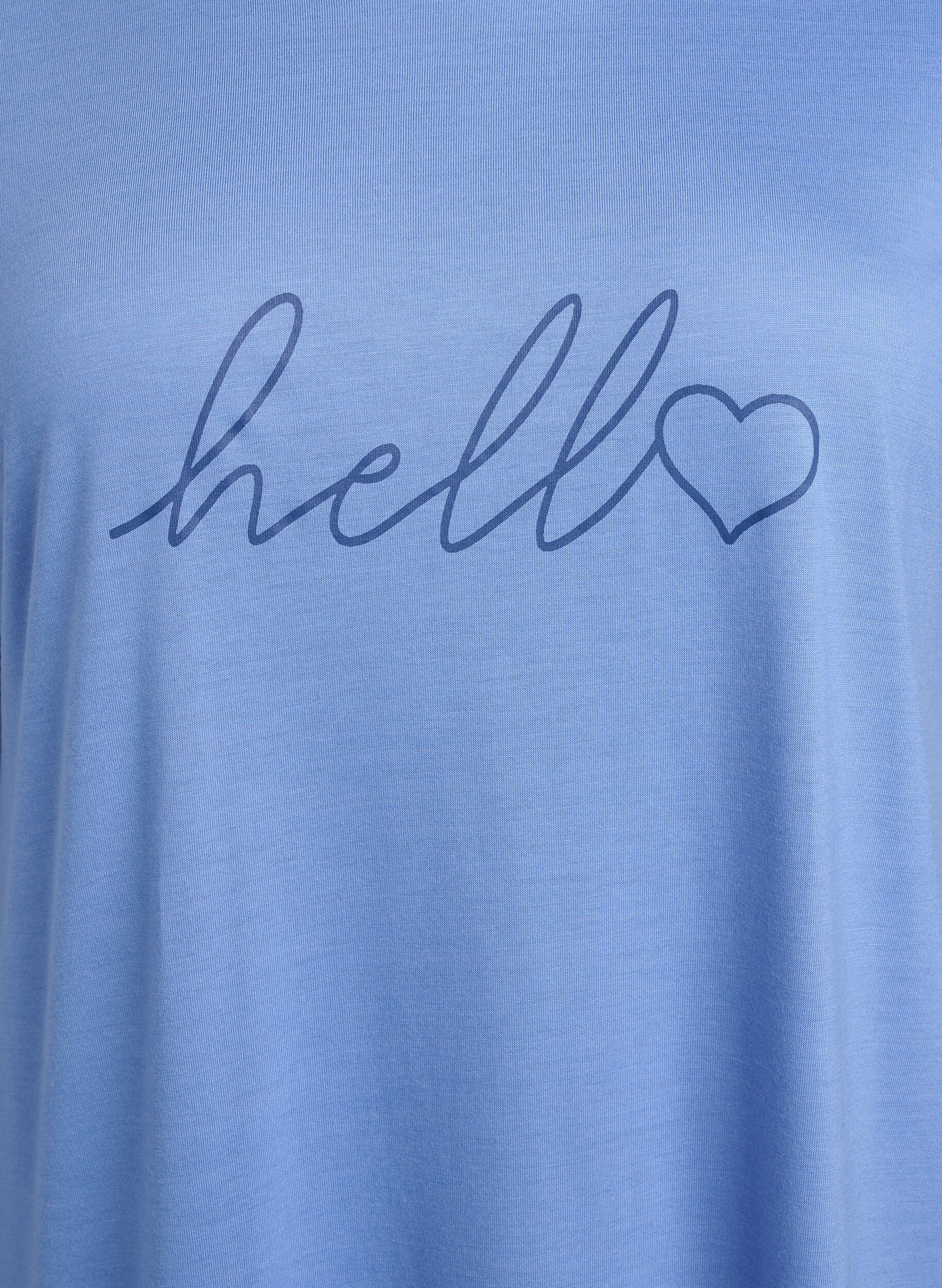 Zizzi Nachtjapon met korte mouwen en tekstopdruk, , Packshot image number 2