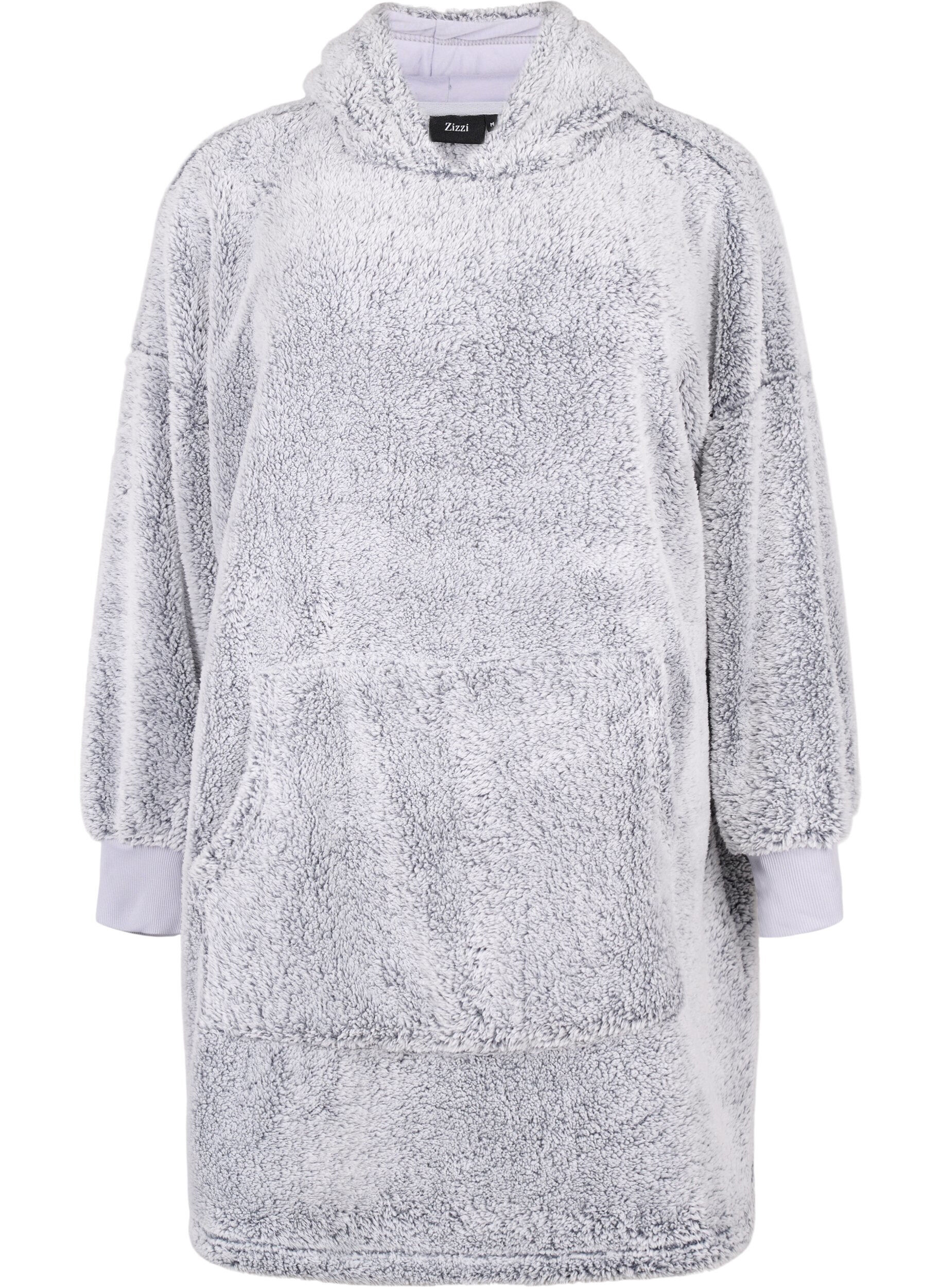 Zizzi Oversized teddy jurk met zak, Grey Melange, Packshot image number 0