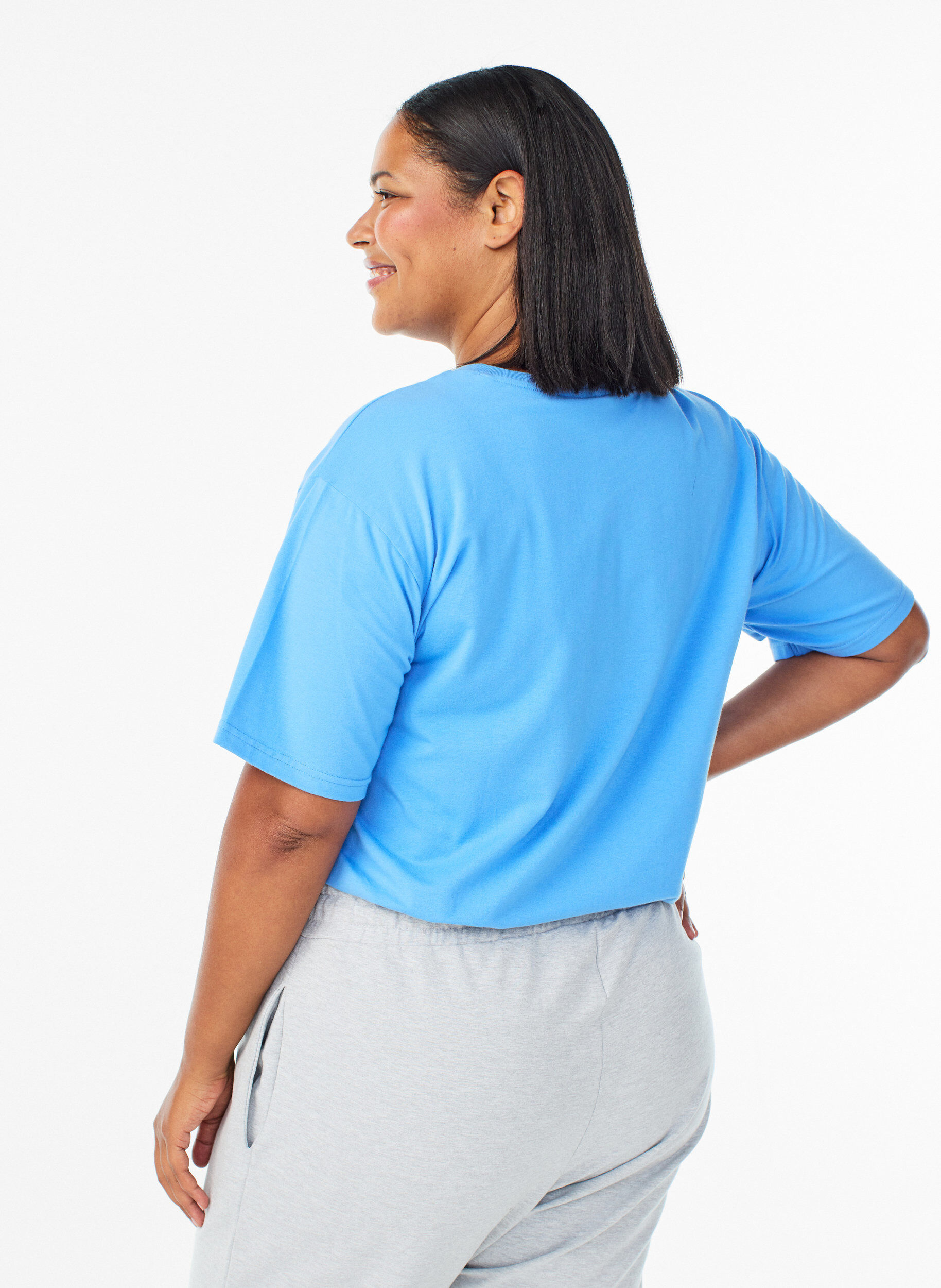 Zizzi Sportief T-shirt in biologisch katoen, Blauw, Model image number 2