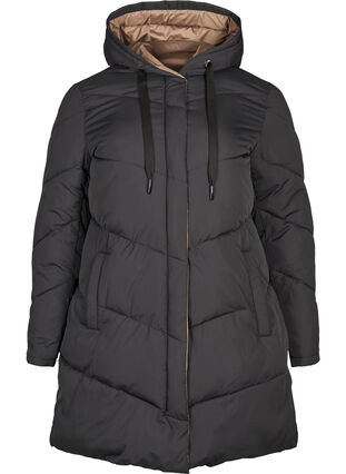 Lange omkeerbare jas met capuchon, Black COMB, Packshot image number 0
