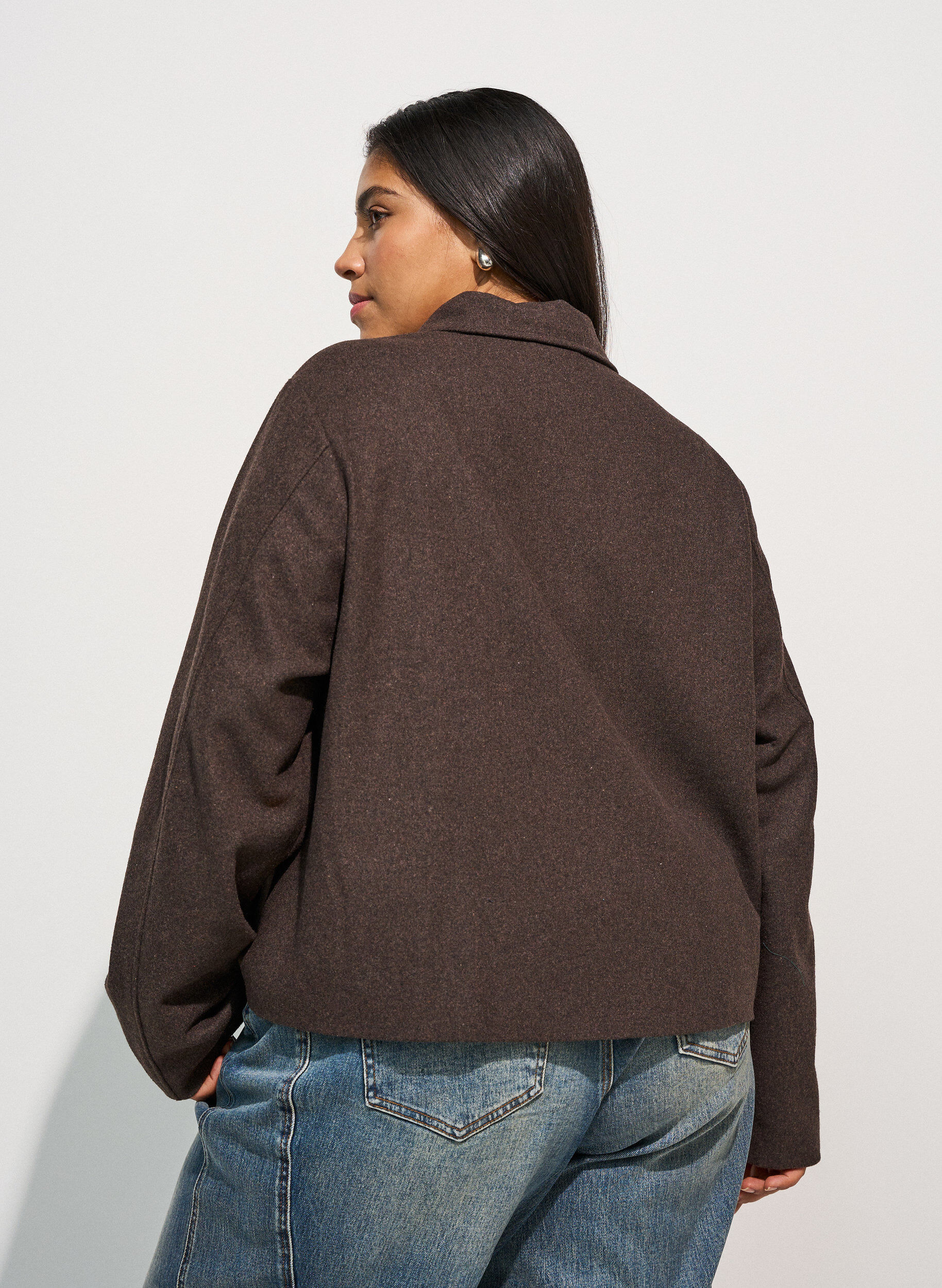 ZizziKorte jas met overhemdkraag en ritssluiting, Bruin, Model image number 2