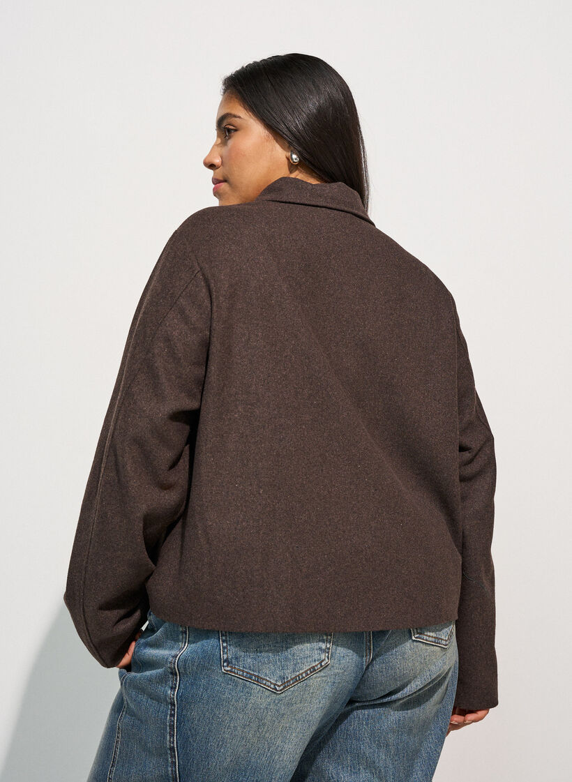 Korte jas met overhemdkraag en ritssluiting, Bruin, Model image number 2