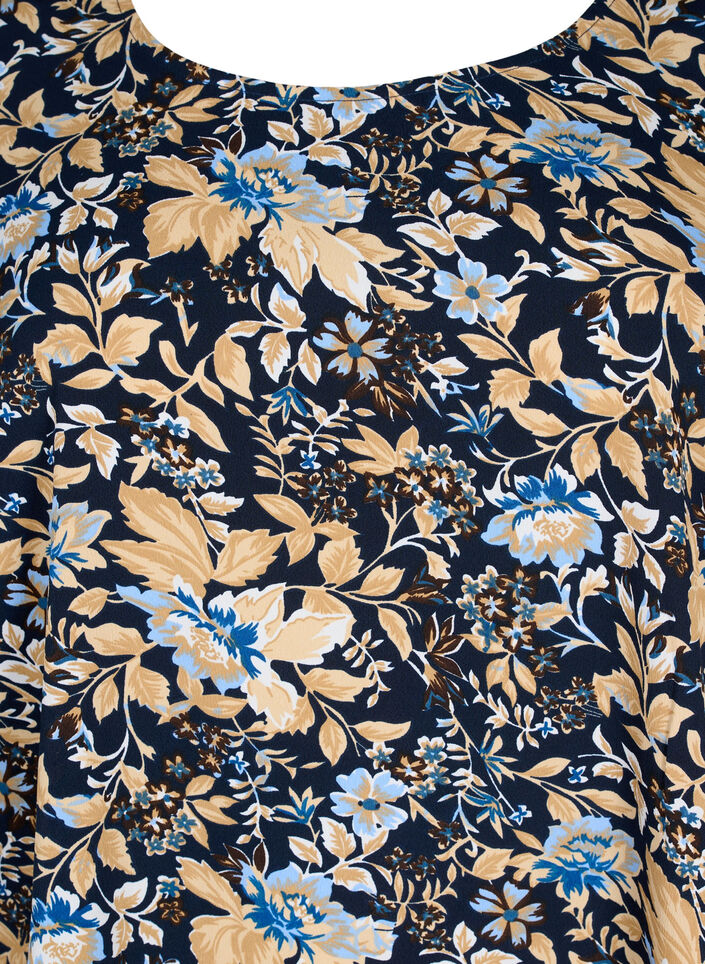 	 FLASH - Blouse met korte mouwen en print, Brown Blue Flower, Packshot image number 2