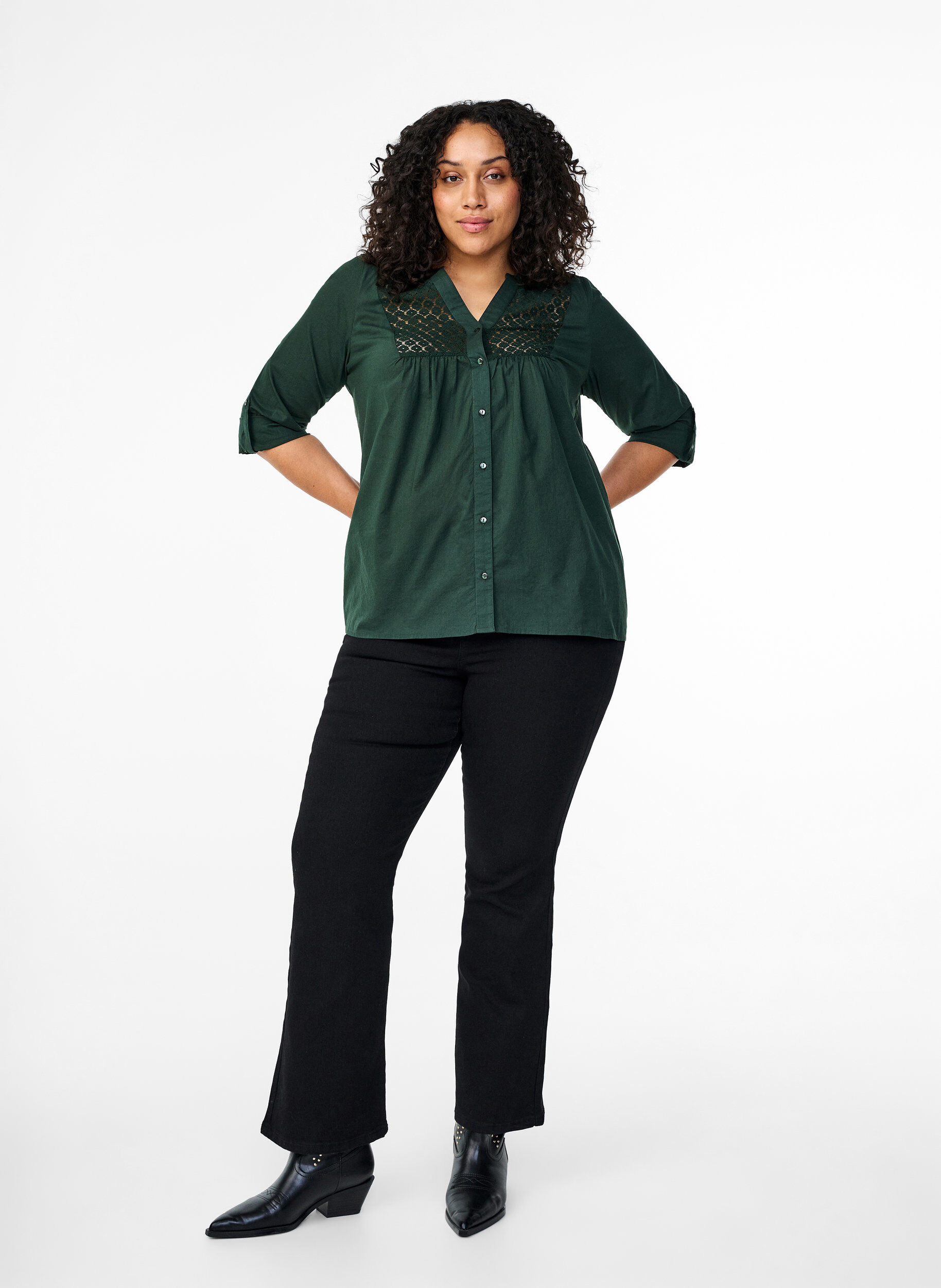 Zizzi FLASH - Shirt met gehaakt detail, Scarab, Model image number 2