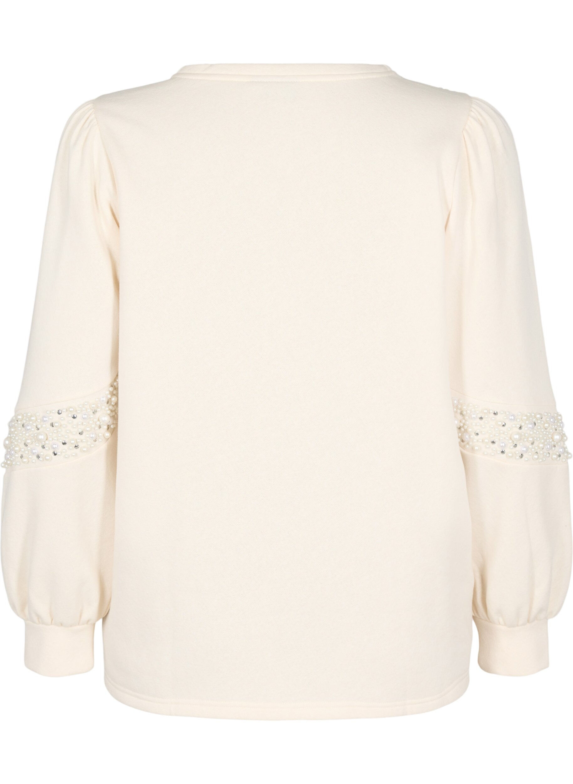 Zizzi Sweatshirt met pareldetails, Buttercream, Packshot image number 1