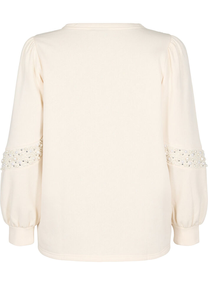 Sweatshirt met pareldetails, Buttercream, Packshot image number 1
