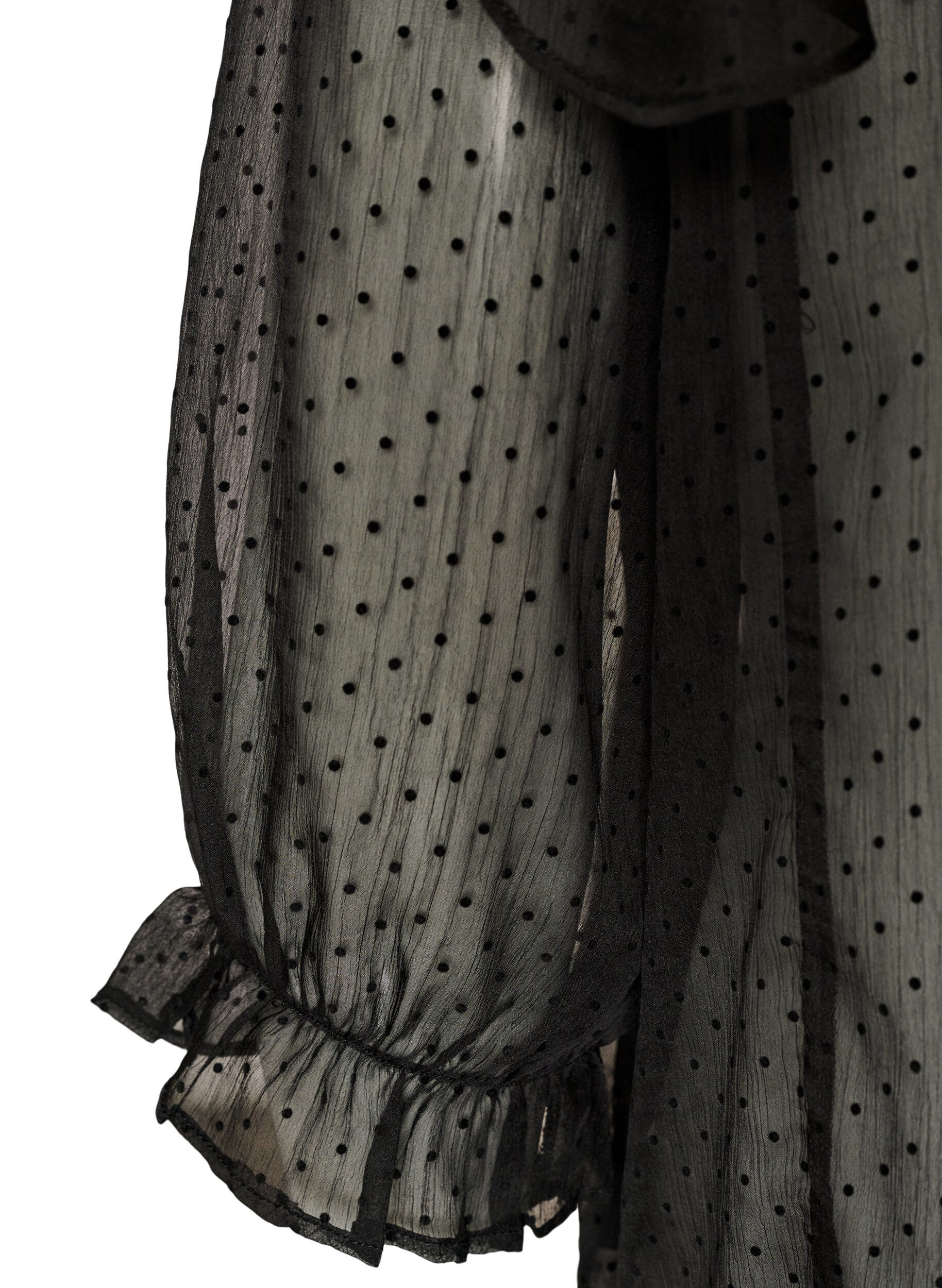 ZizziTransparante blouse met stippen en ruchesdetails, Zwart, Packshot image number 3