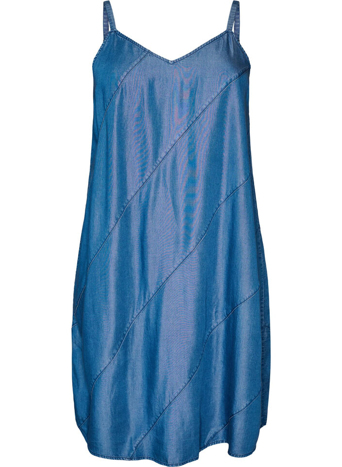 Denimlook jurk in TENCEL&trade; Lyocell met bandjes, Blauw, Packshot image number 0