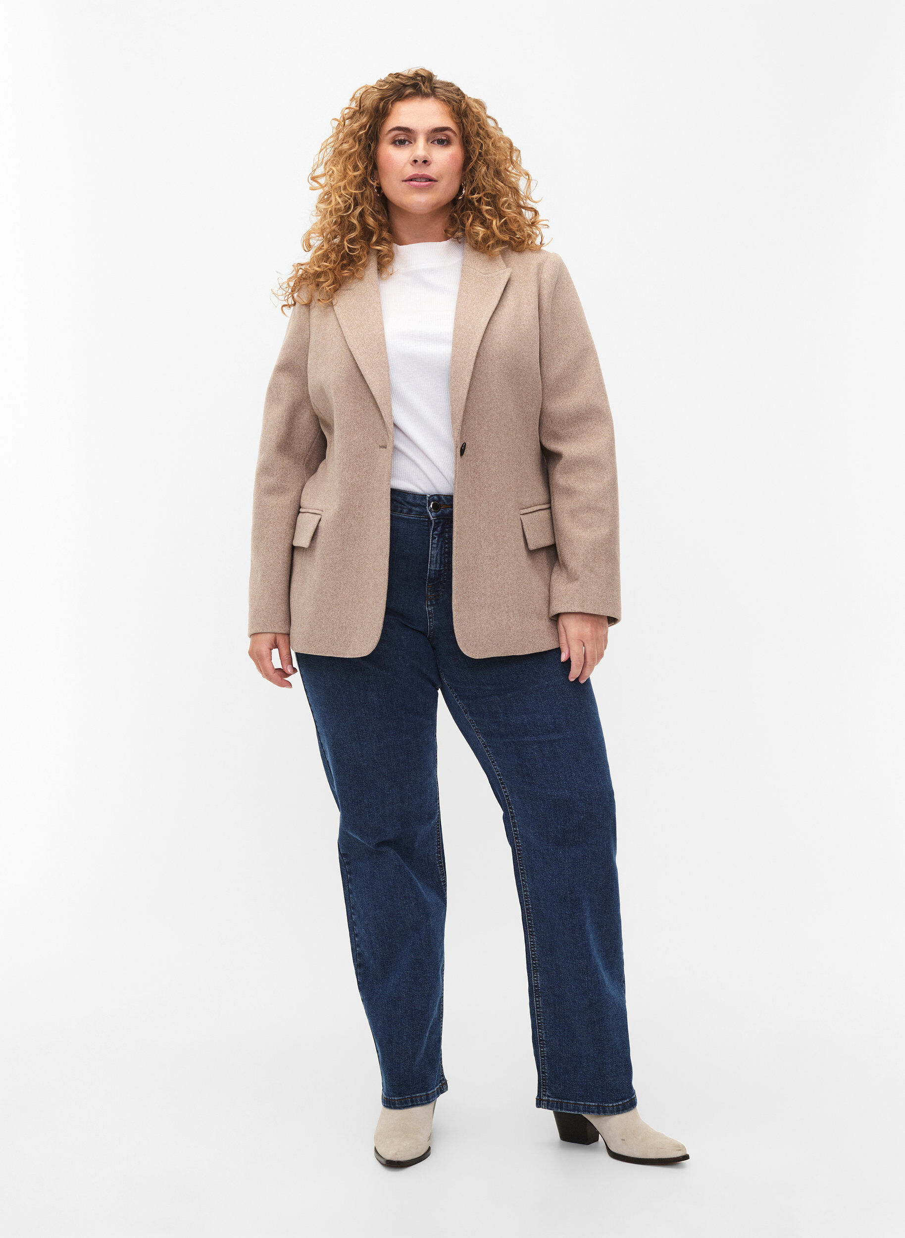 Zizzi Gem&ecirc;leerde blazer met split, Pumice Stone Mel., Model image number 4