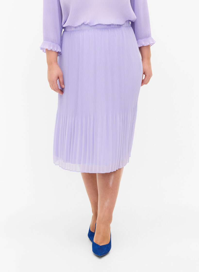 Geplooide midi rok, Lavender SOLID, Model image number 2