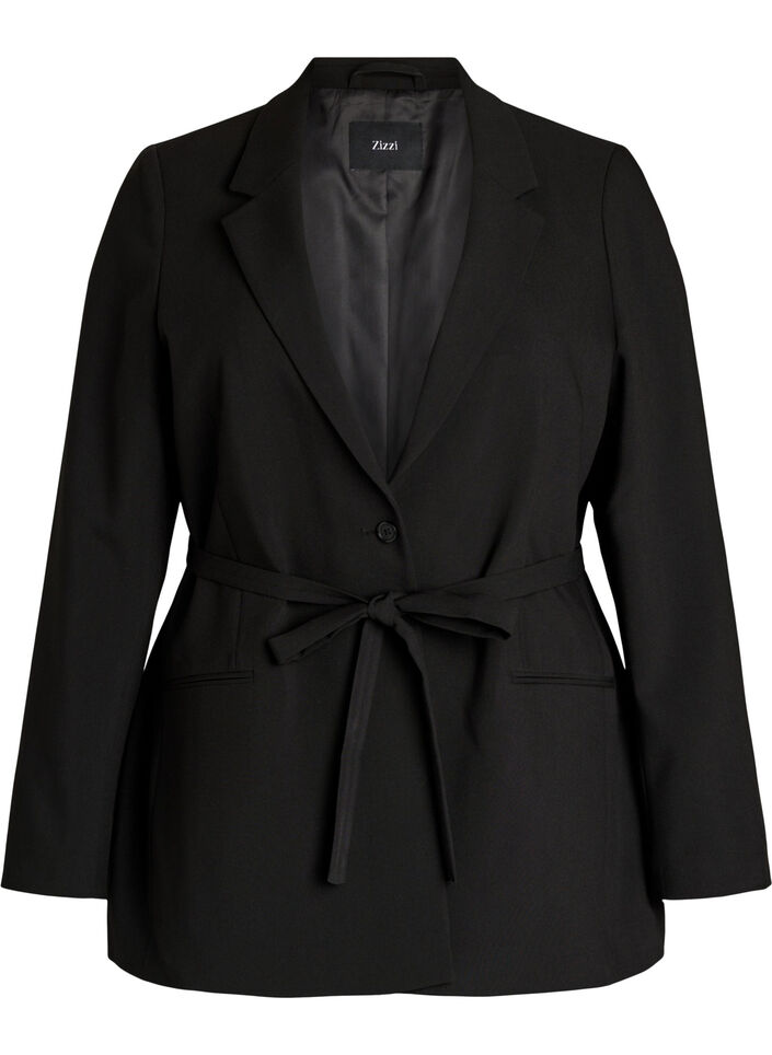 Blazer met afneembare strikceintuur, Zwart, Packshot image number 0