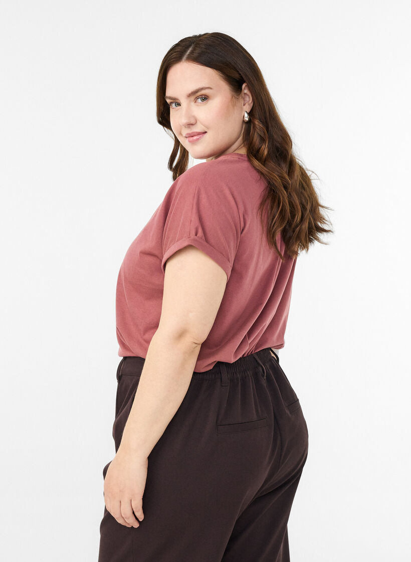 T-shirt met korte mouwen in een katoenmix, Roze, Model image number 1