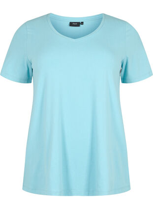Basic t-shirt in effen kleur met katoen, Reef Waters, Packshot image number 0
