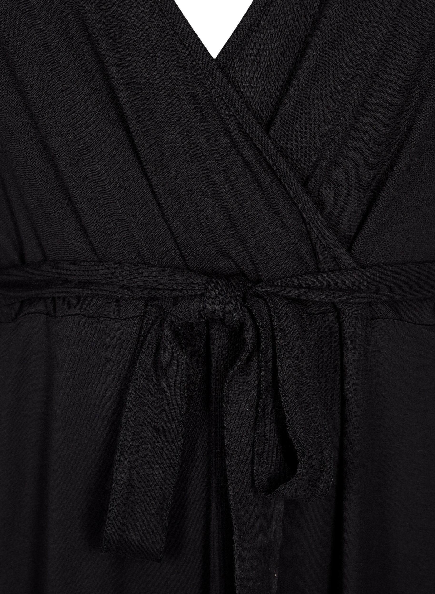Zizzi Wikkeljurk van viscose met korte mouwen, Black, Packshot image number 2