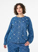 Denim blouse met destroyed patroon en pareldetails, Blauw, Model image number 0