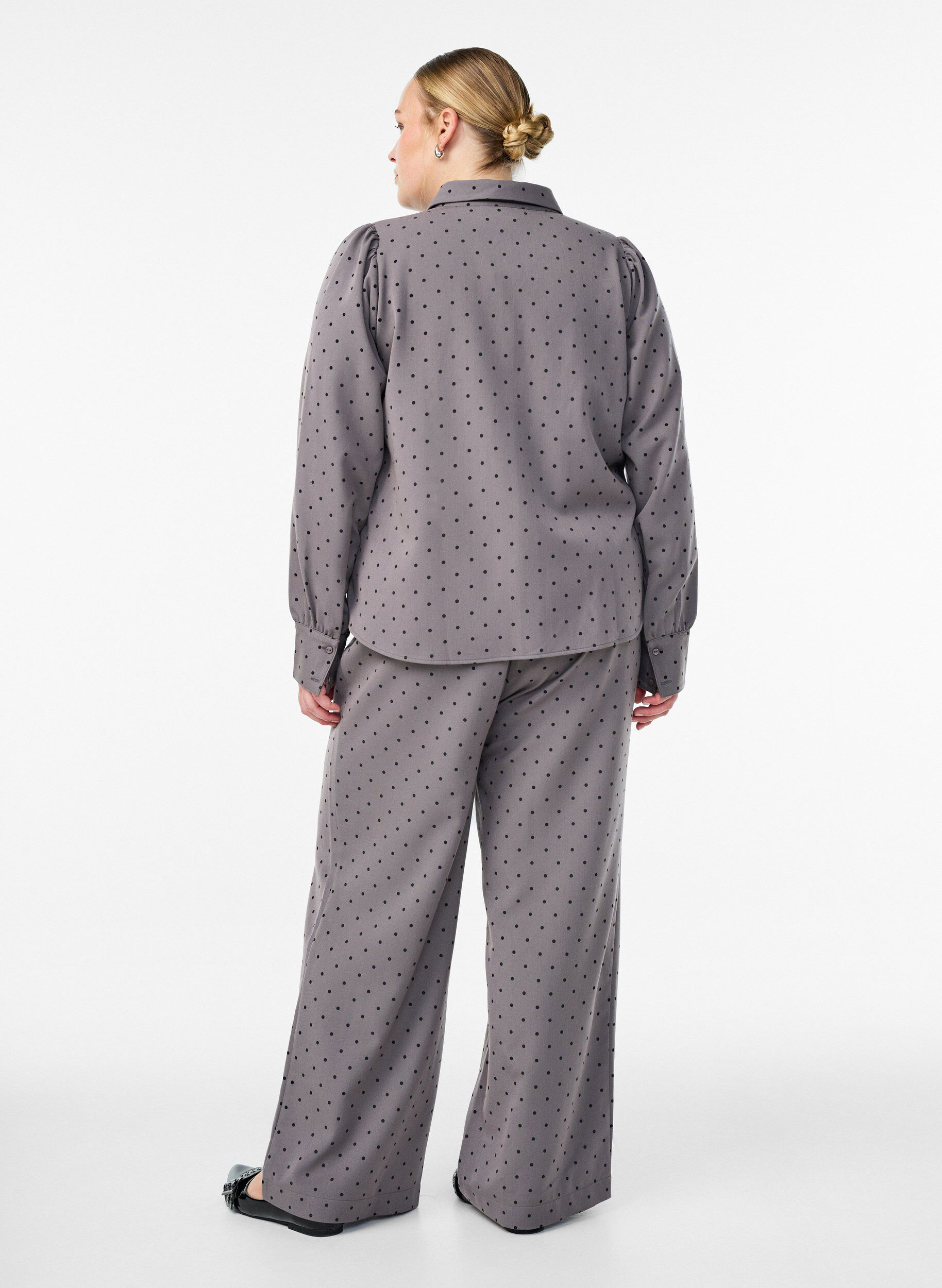 Zizzi Wijde broek met een hoge taille, Grijs, Model image number 1