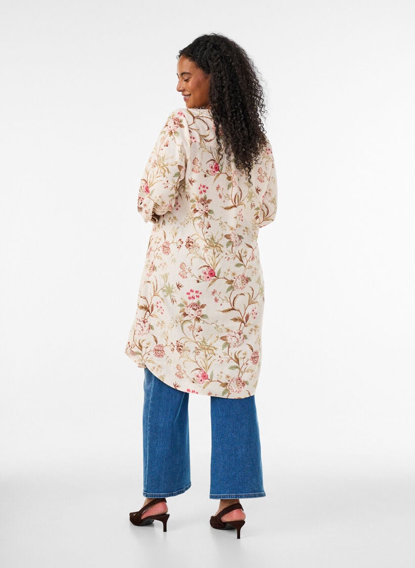 Lang shirt in linnen en viscose, Vanille, Model image number 2