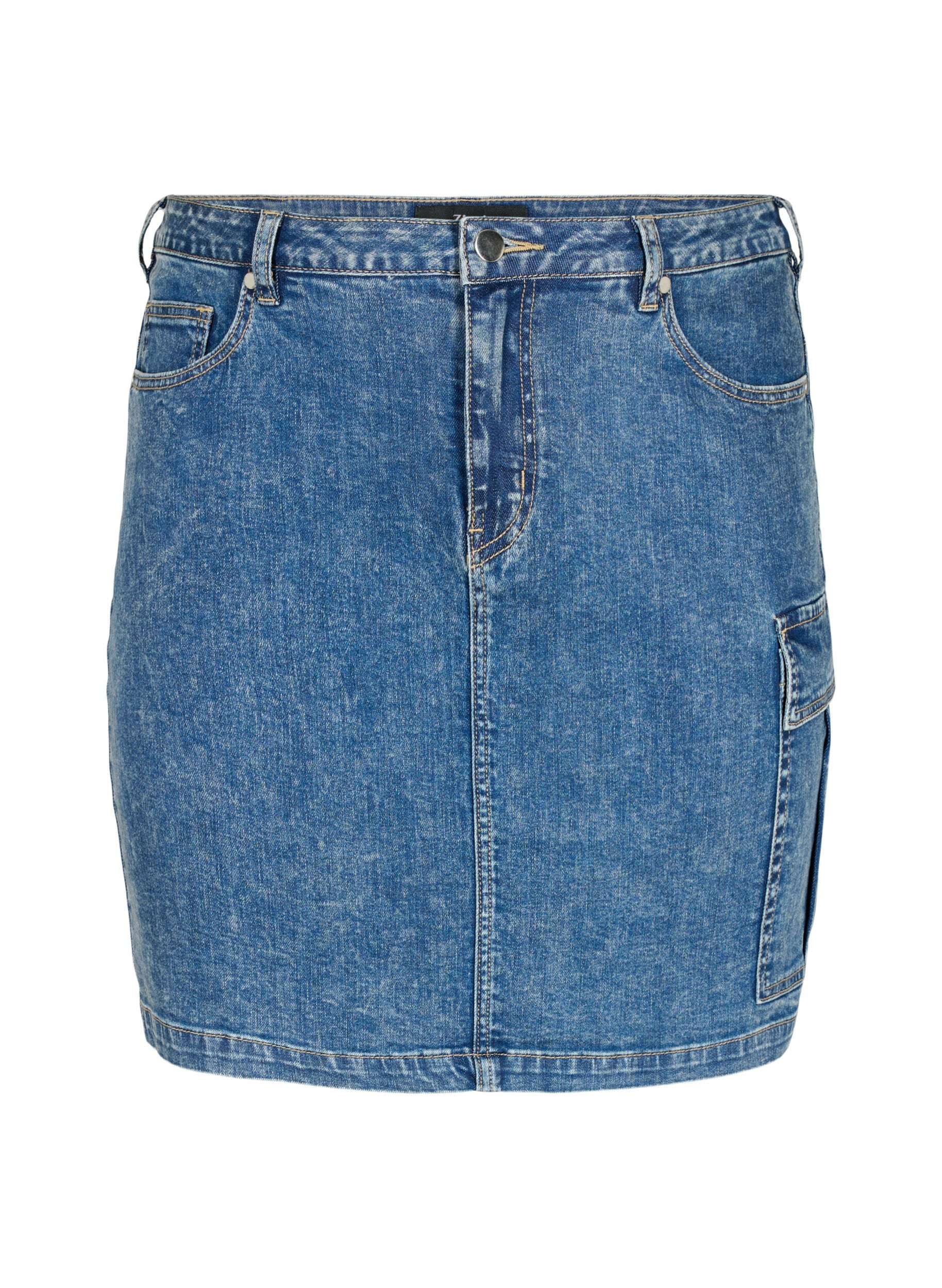 Zizzi Nauwsluitende denim rok met cargozak, Blue Denim, Packshot image number 0