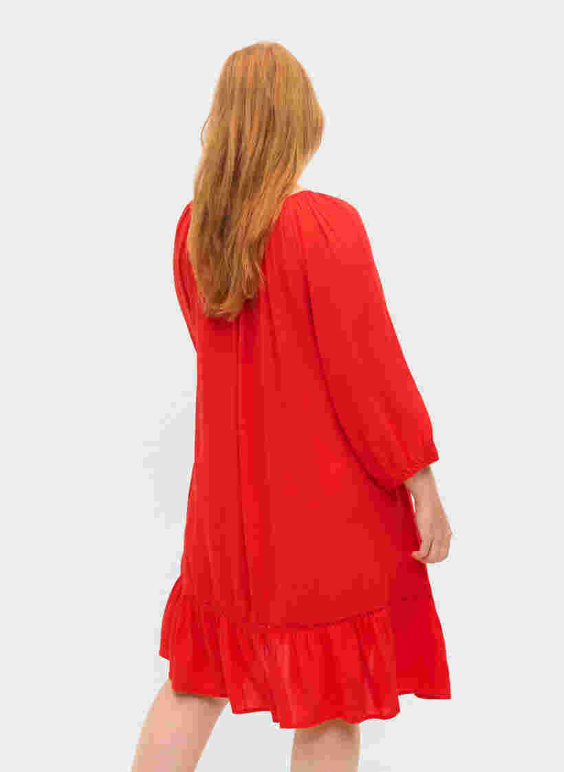 Viscose jurk met 3/4 mouwen, Fiery Red, Model image number 1